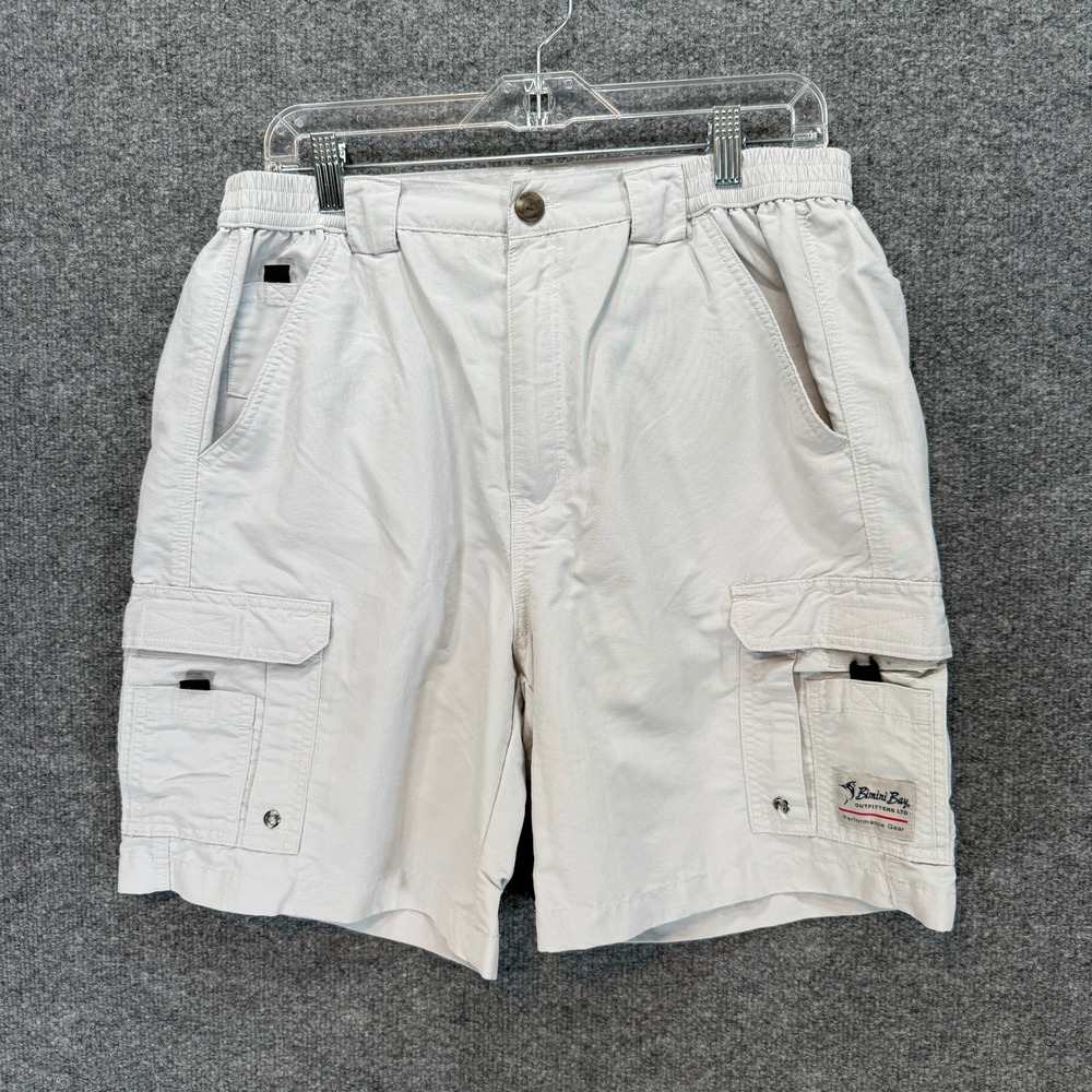 Bimini Bay Cargo Tech Shorts Mens 36 White Gray Pockets Fishing Outdoor Hike